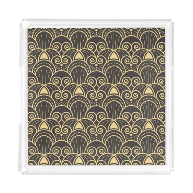 Art Deco: Golden Geometric Tiles. Acrylic Tray (Front)