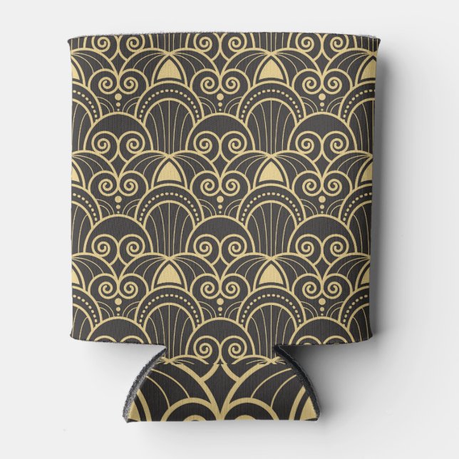 Art Deco: Golden Geometric Tiles. Can Cooler (Front)