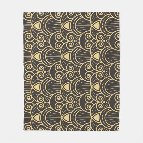 Art Deco Golden Geometric Tiles Fleece Blanket