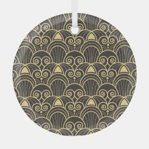 Art Deco: Golden Geometric Tiles. Glass Ornament