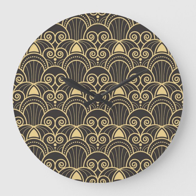 Art Deco: Golden Geometric Tiles. Large Clock (Front)