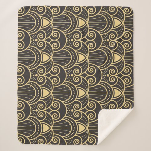 Art Deco Golden Geometric Tiles Sherpa Blanket