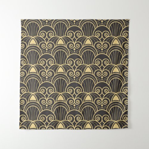 Art Deco Golden Geometric Tiles Tapestry