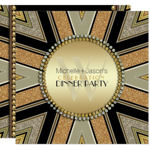 Art Deco Golden Glitter Dinner Party Invitation