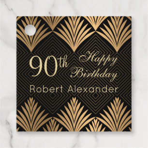 Art deco golden leaves 90th Birthday Favor Tags