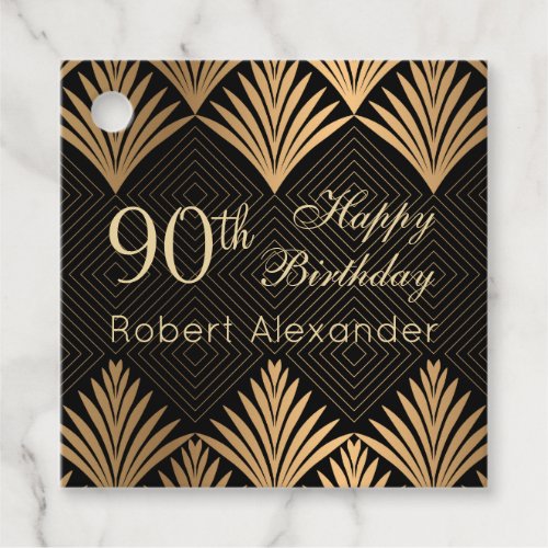 Art deco golden leaves 90th Birthday Favor Tags