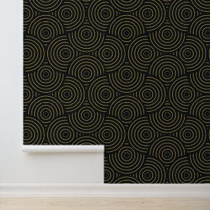 Art Deco Golden Overlapping Circles on Black Wallpaper