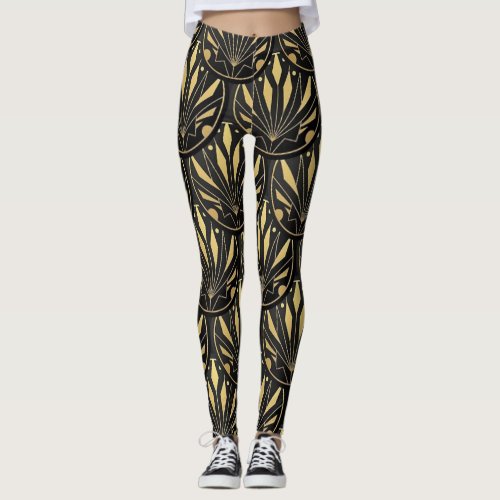 art deco golden pattern leggings