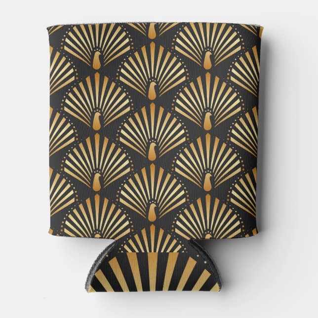 Art deco golden peacock pattern can cooler (Front)