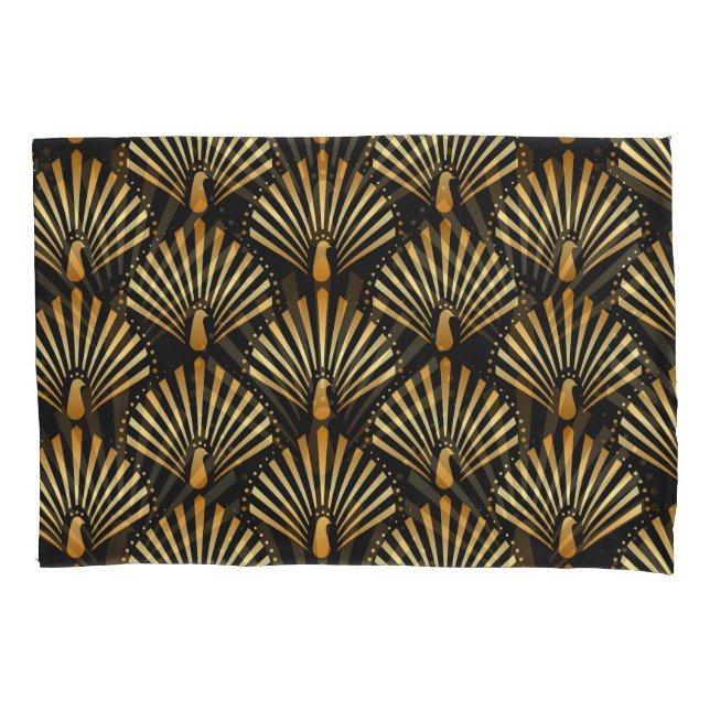 Art deco golden peacock pattern pillow case (Front)