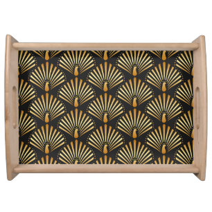 Art deco golden peacock pattern serving tray