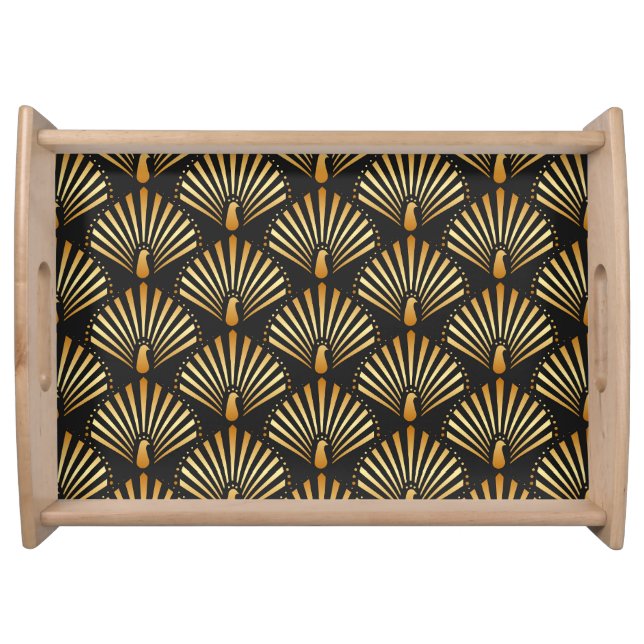 Art deco golden peacock pattern serving tray (Front)