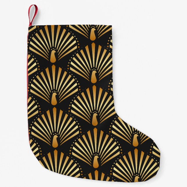 Art deco golden peacock pattern small christmas stocking (Front)