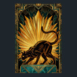 Art Deco Golden Radiance Black Cat Wall Art<br><div class="desc">A sleek black feline stretches gracefully against a magnificent golden sunburst. Featuring sharp geometric rays and a deep teal marble pedestal,  this 1920s-inspired masterpiece brings a bold architectural energy to any modern interior or gallery wall.</div>