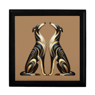 Art Deco Golden Sitting Borzoi Gift Box
