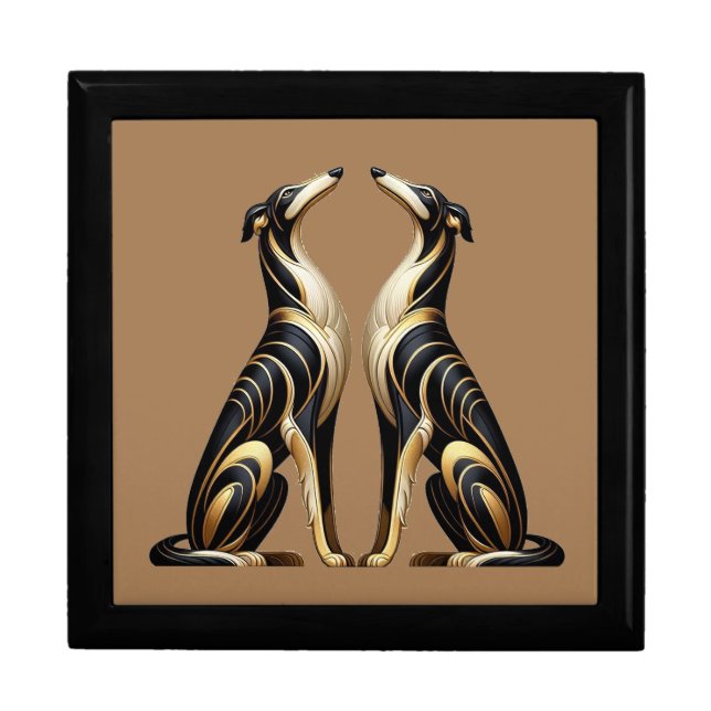 Art Deco Golden Sitting Borzoi Gift Box (Front)