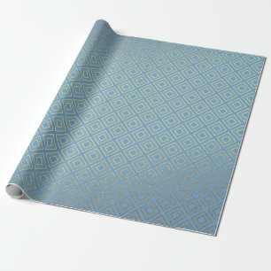Art Deco Golden Squares Blue Geometric Vip Wrapping Paper