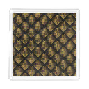 Art Deco: Golden Squares, Corner Wallpaper. Acrylic Tray