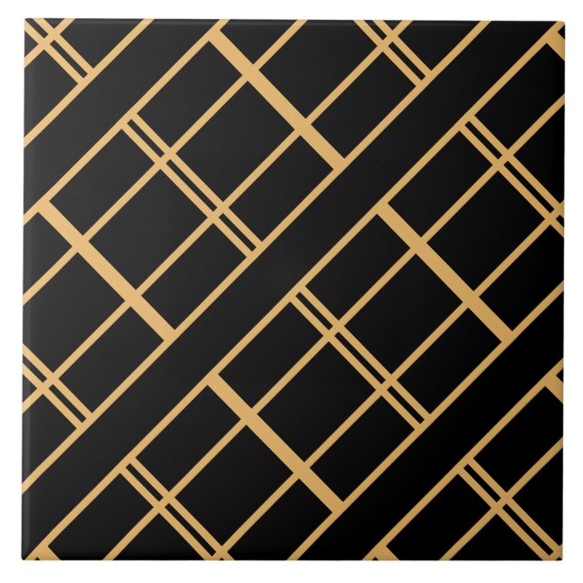 Art Deco Golden Stripes on Black  Tile (Front)