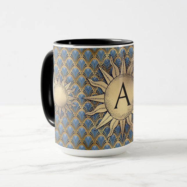 Art Deco Golden Sun & Initial Mug (Front Left)