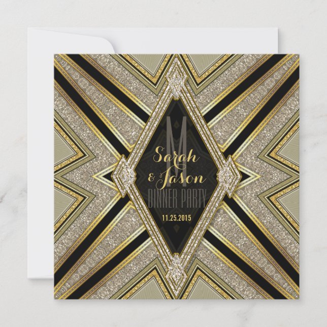 Art Deco Goldy Diamonds Dinner Party Invitations (Front)
