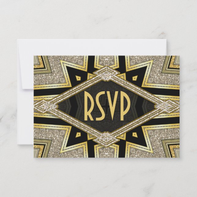 Art Deco Goldy Diamonds Wedding RSVP Cards (Front)