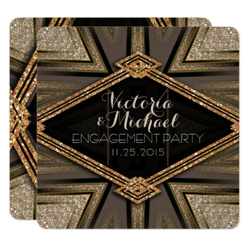 Art Deco Goldy Engagement Party Invitations