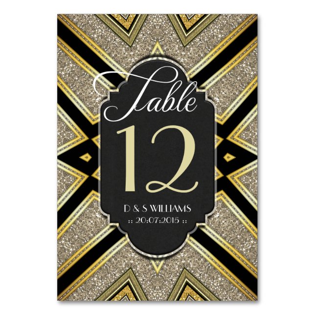 Art Deco Goldy Wedding Table Number Cards (Back)