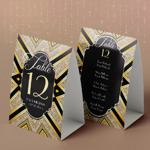 Art Deco Goldy Wedding Table Number w/ Guest Names Paper Table Tent