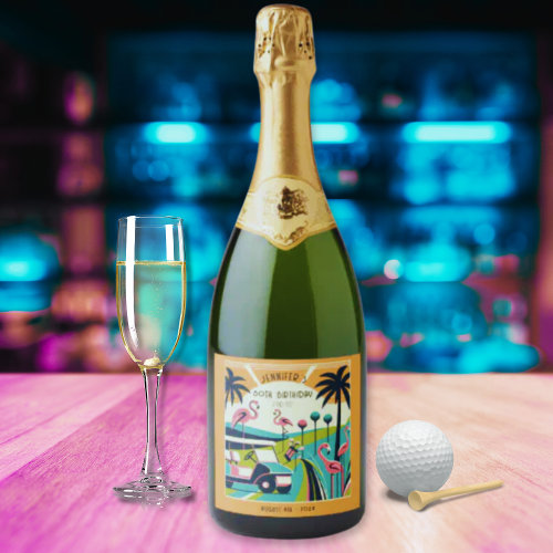 Art Deco Golf 50th Birthday Sparkling Wine Label