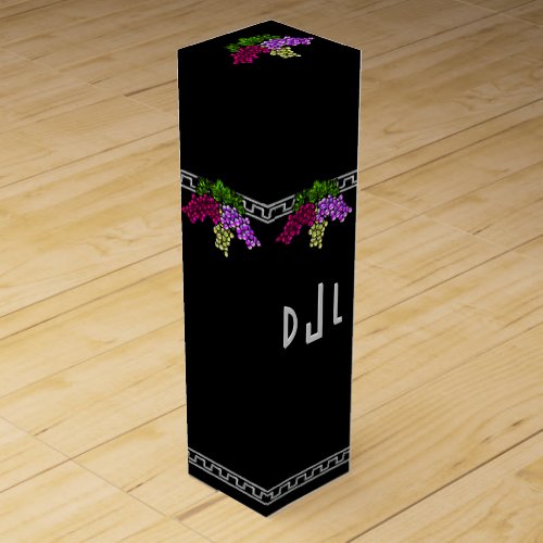 Art Deco Grapes _ BlackSilverViolet Monogrammed Wine Box