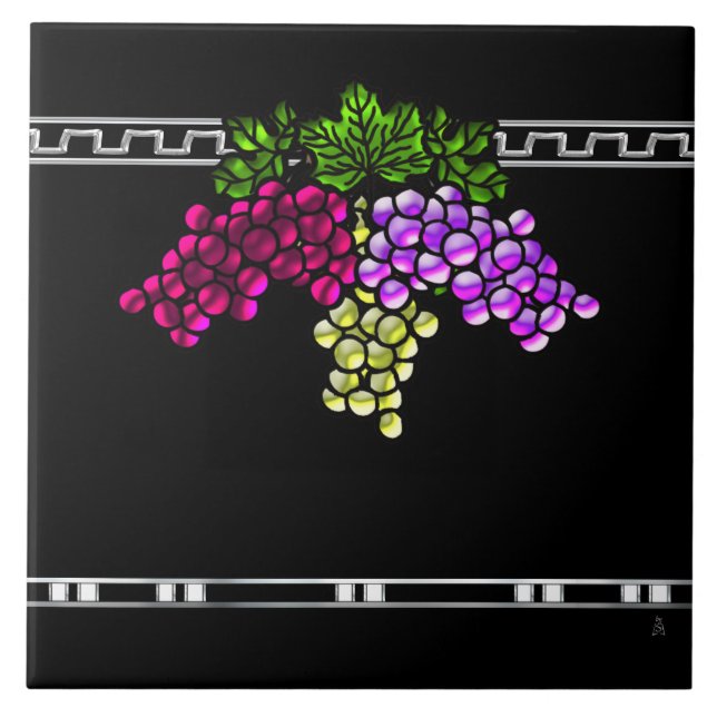 Art Deco Grapes (Ceramic Tile) Ceramic Tile (Front)