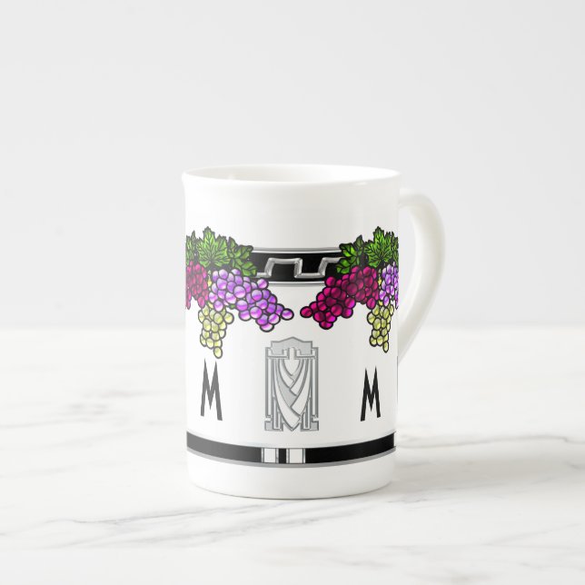 Art Deco Grapes - Monogrammed (Bone China Mug) Bone China Mug (Front Right)