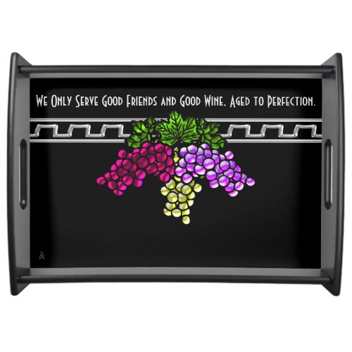 Art Deco Grapes on Black Personalized Serving Tray