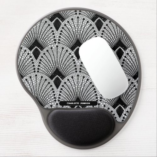 Art Deco Gray Black White Peacock Pattern Gel Mouse Pad