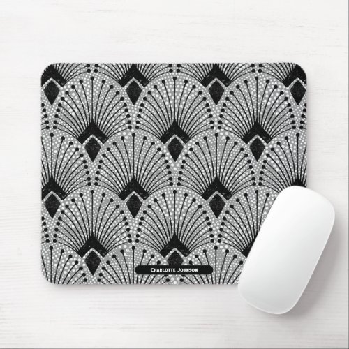 Art Deco Gray Black White Peacock Pattern Mouse Pad