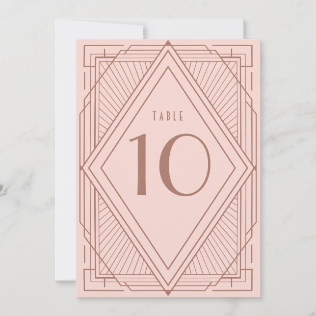 Art Deco Gray Blush Pink Rose Gold Table Number (Front)