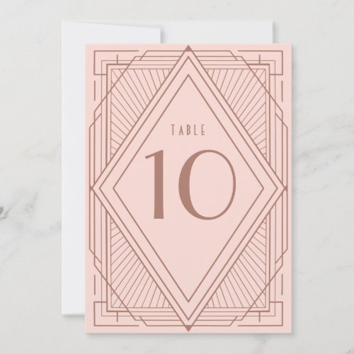 Art Deco Gray Blush Pink Rose Gold Table Number