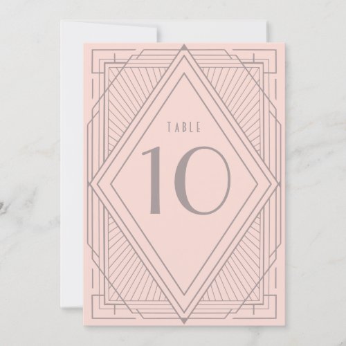 Art Deco Gray Blush Pink Table Number Card
