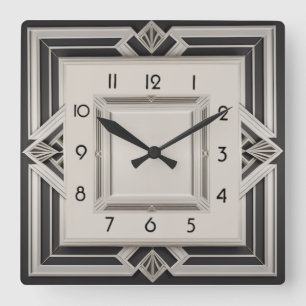 Art Deco Gray Square Wall Clock