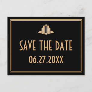 Art Deco Great Gatsby Black Save The Date Postcard