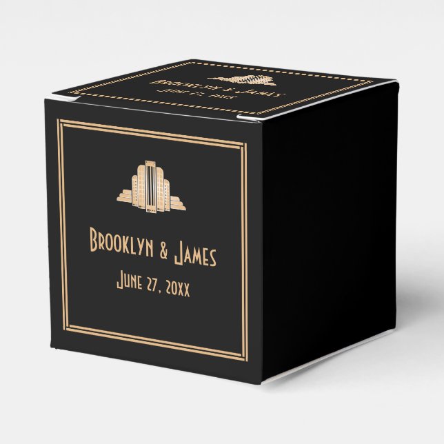 Art Deco Great Gatsby Black Wedding Favor Boxes (Front Side)