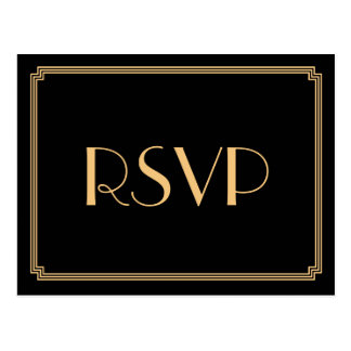 Art Deco Great Gatsby Black Wedding RSVP Postcards
