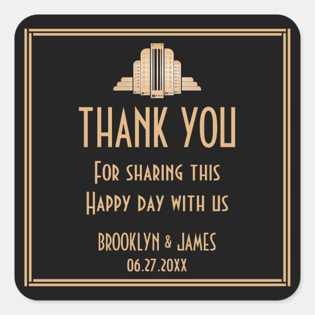 Art Deco Great Gatsby Black Wedding Stickers (Front)