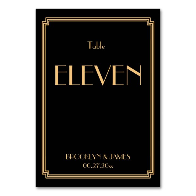 Art Deco Great Gatsby Black Wedding Table Numbers (Front)