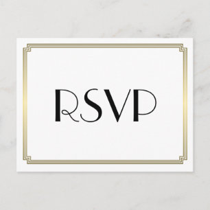Art Deco Great Gatsby Gold Wedding RSVP Postcards