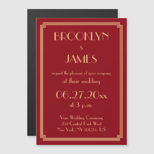 Art Deco Great Gatsby Red Wedding Invites Magnet