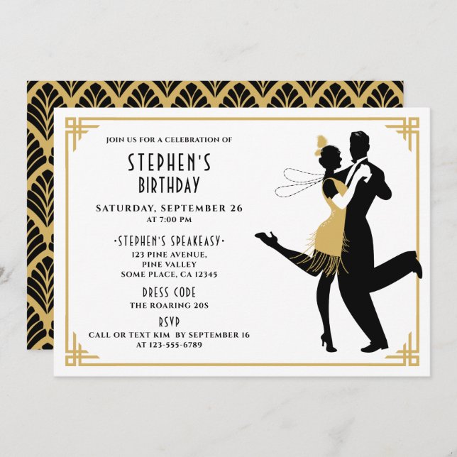 Art Deco/Great Gatsby/Roaring 1920s Birthday Party Invitation (Front/Back)