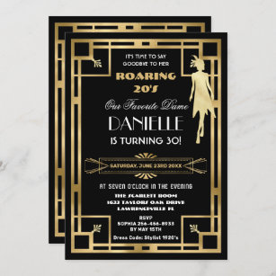 Art Deco Great Gatsby Roaring 20s 30th Birthday Invitation