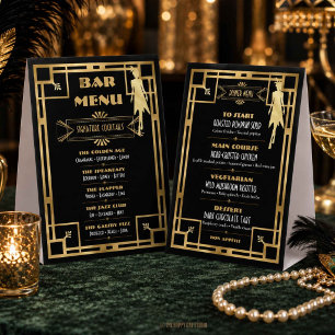 Art Deco Great Gatsby Roaring 20s Bar Dinner Menu Paper Table Tent